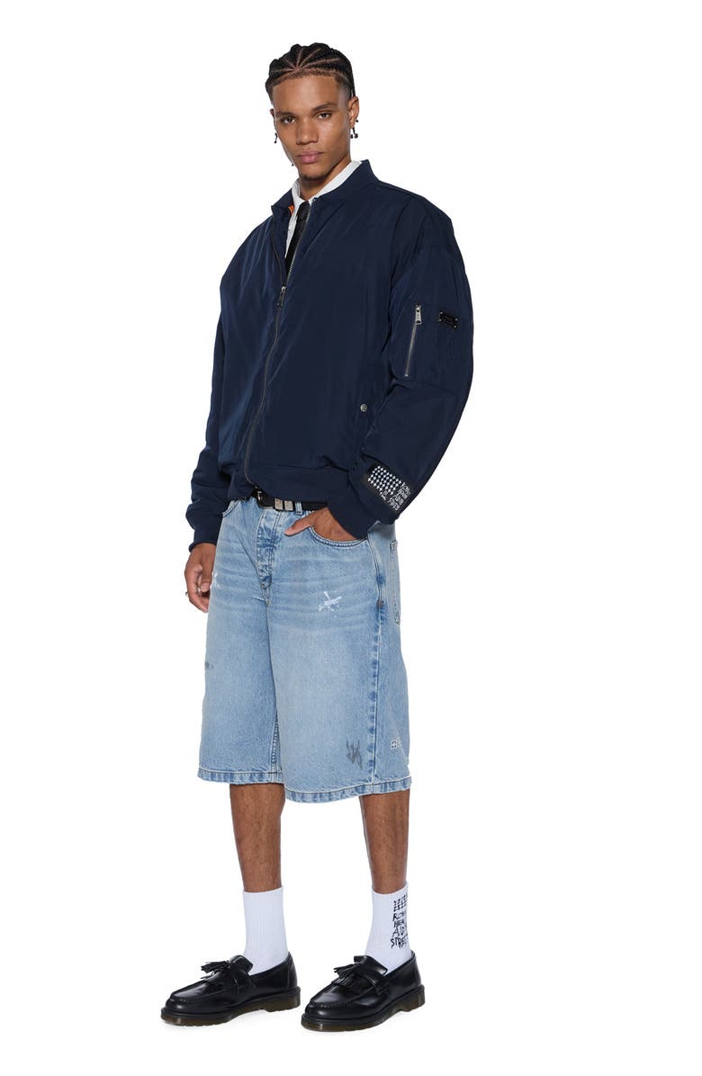 Ksubi Intruder Navy Satin Bomber Jacketr, Alternate, color, 