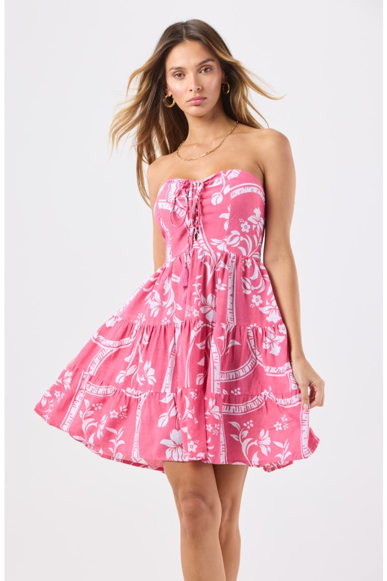Perth Floral Strapless Tiered Minidress, Alternate, color, PAINTED TILES HOT PINK