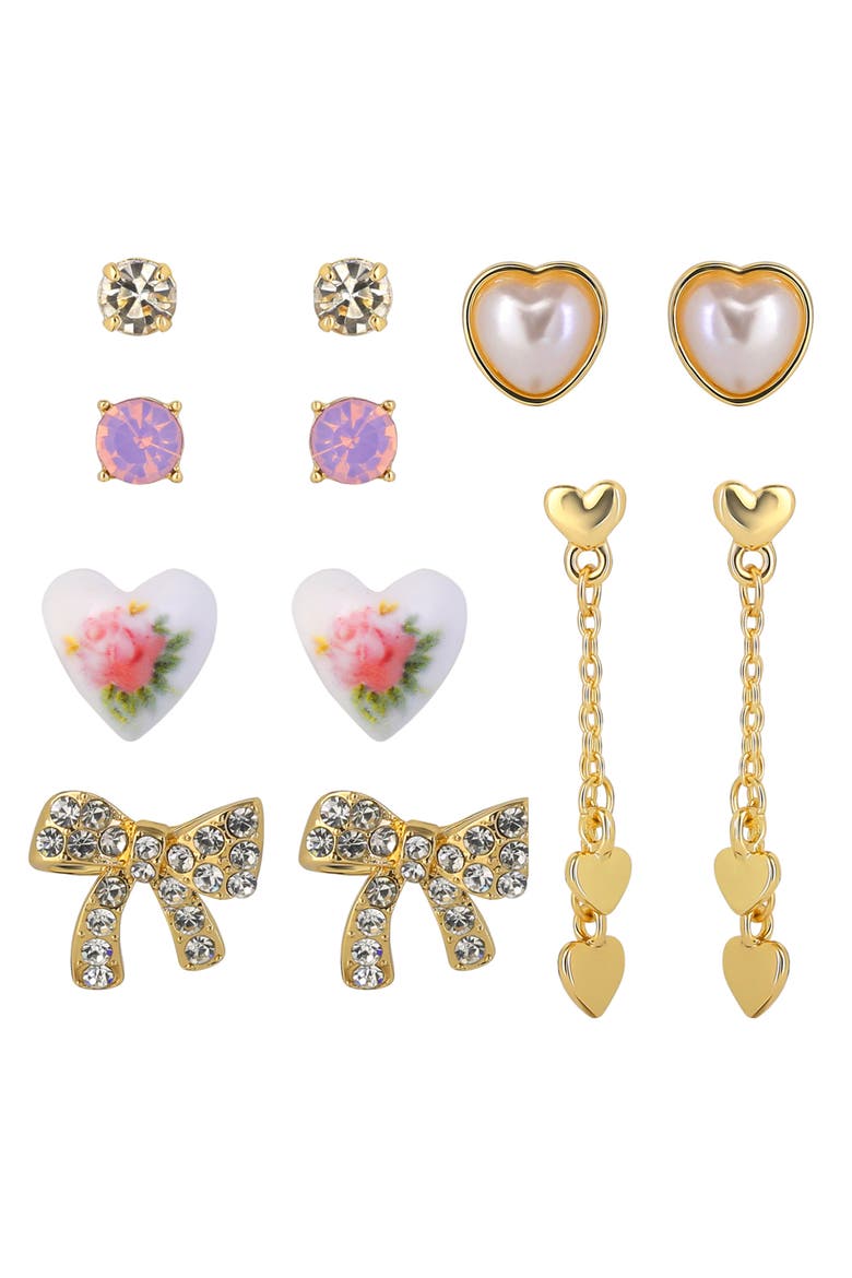 Gold-Tone Heart Stud Earrings and Dangle Earrings Pack of 6 | 6-Pack, Gold Studs and Drop Heart Earrings, Feminine Jewelry, Main, color, Gold-Tone