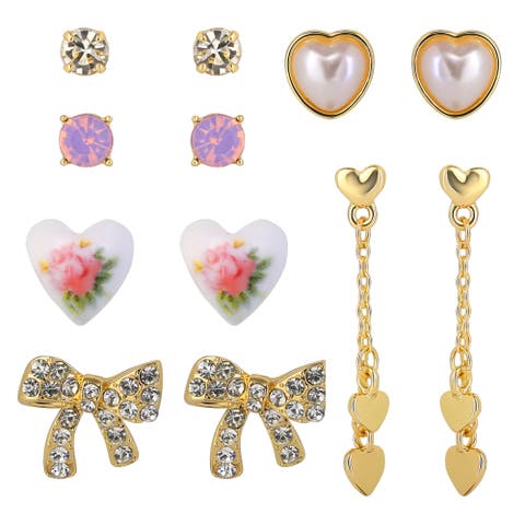 Gold-Tone Heart Stud Earrings and Dangle Earrings Pack of 6 | 6-Pack, Gold Studs and Drop Heart Earrings, Feminine Jewelry