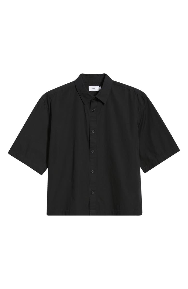 Topman Crop Short Sleeve Cotton Poplin Button-Up Shirt, Alternate, color, Black