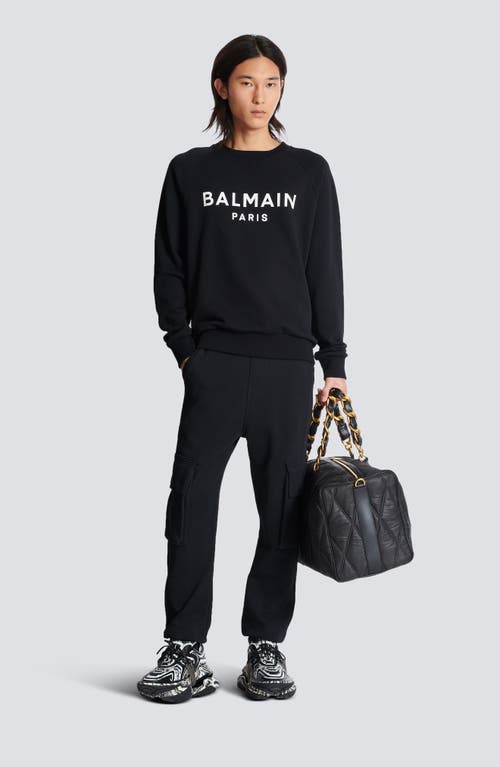 Balmain Logo Printed Cotton Sweatshirt In Eab Black/white