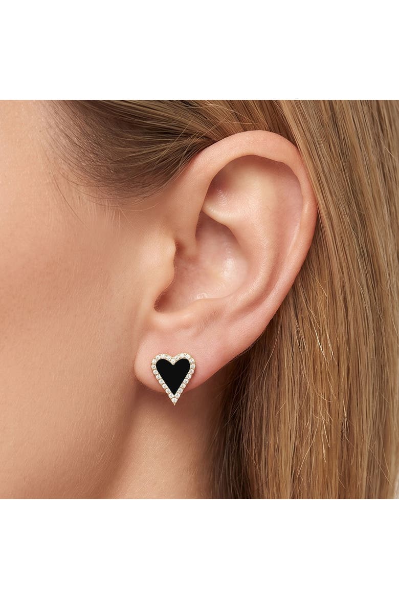 Mini Onyx CZ Halo Heart Stud Earrings, Alternate, color, Onyx