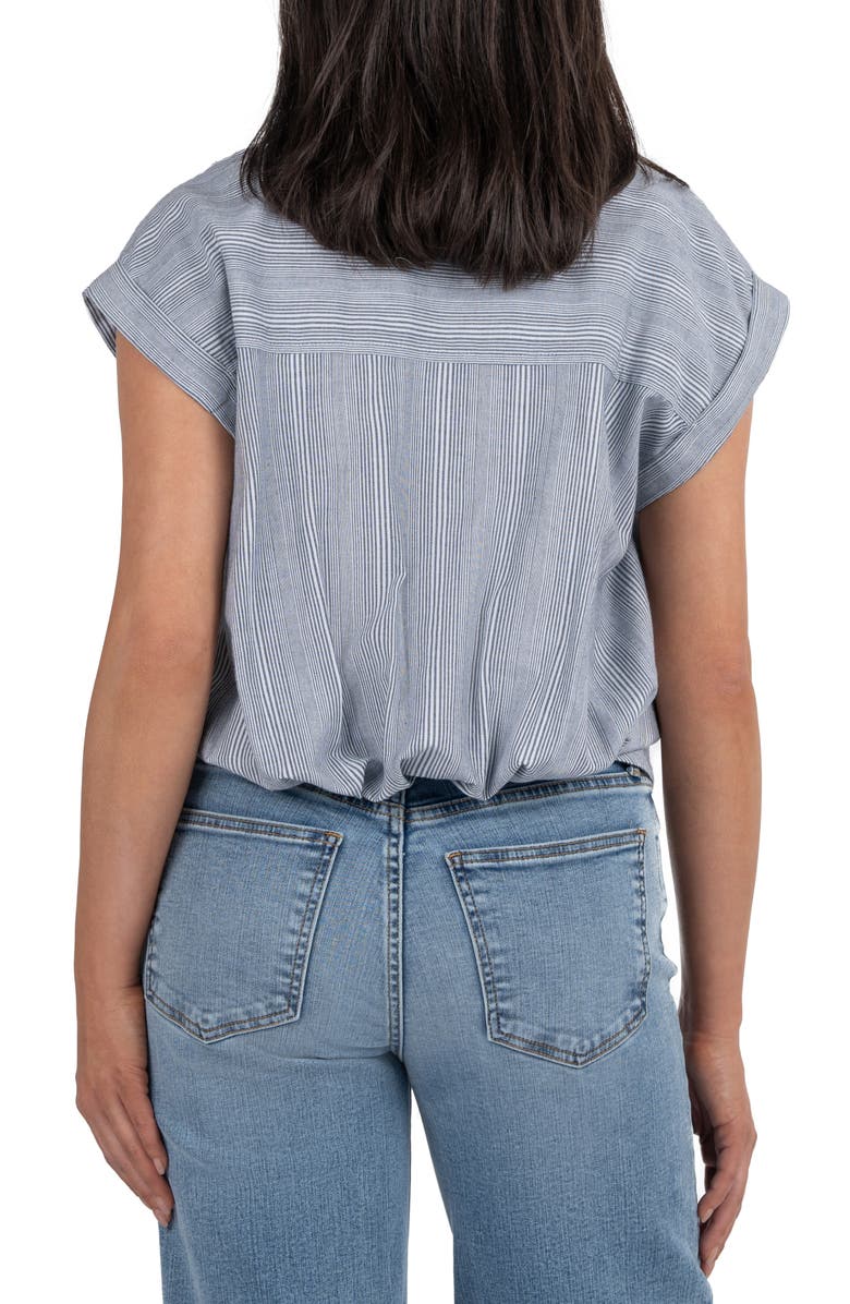 KUT from the Kloth Gaia Pleat Hem Short Sleeve Button-Up Top, Alternate, color, Grey/ White