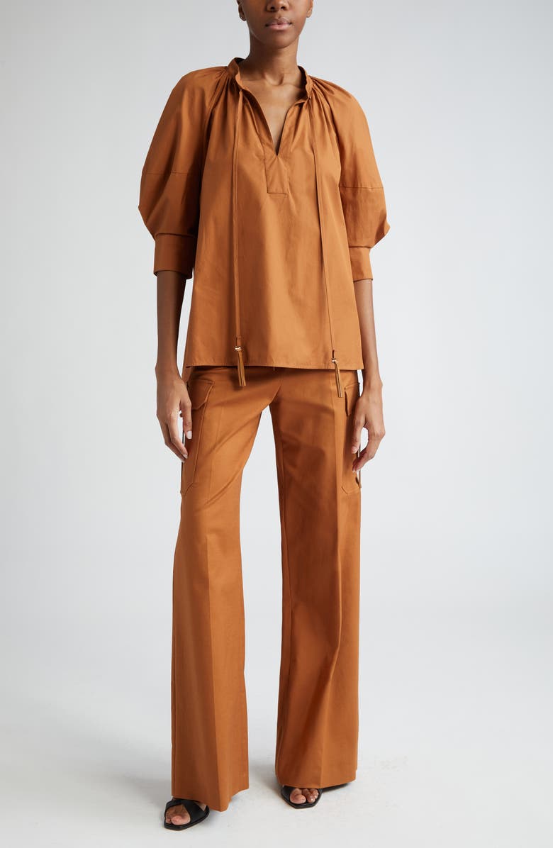 Max Mara Carpi Lantern Sleeve Cotton Poplin Top, Alternate, color,