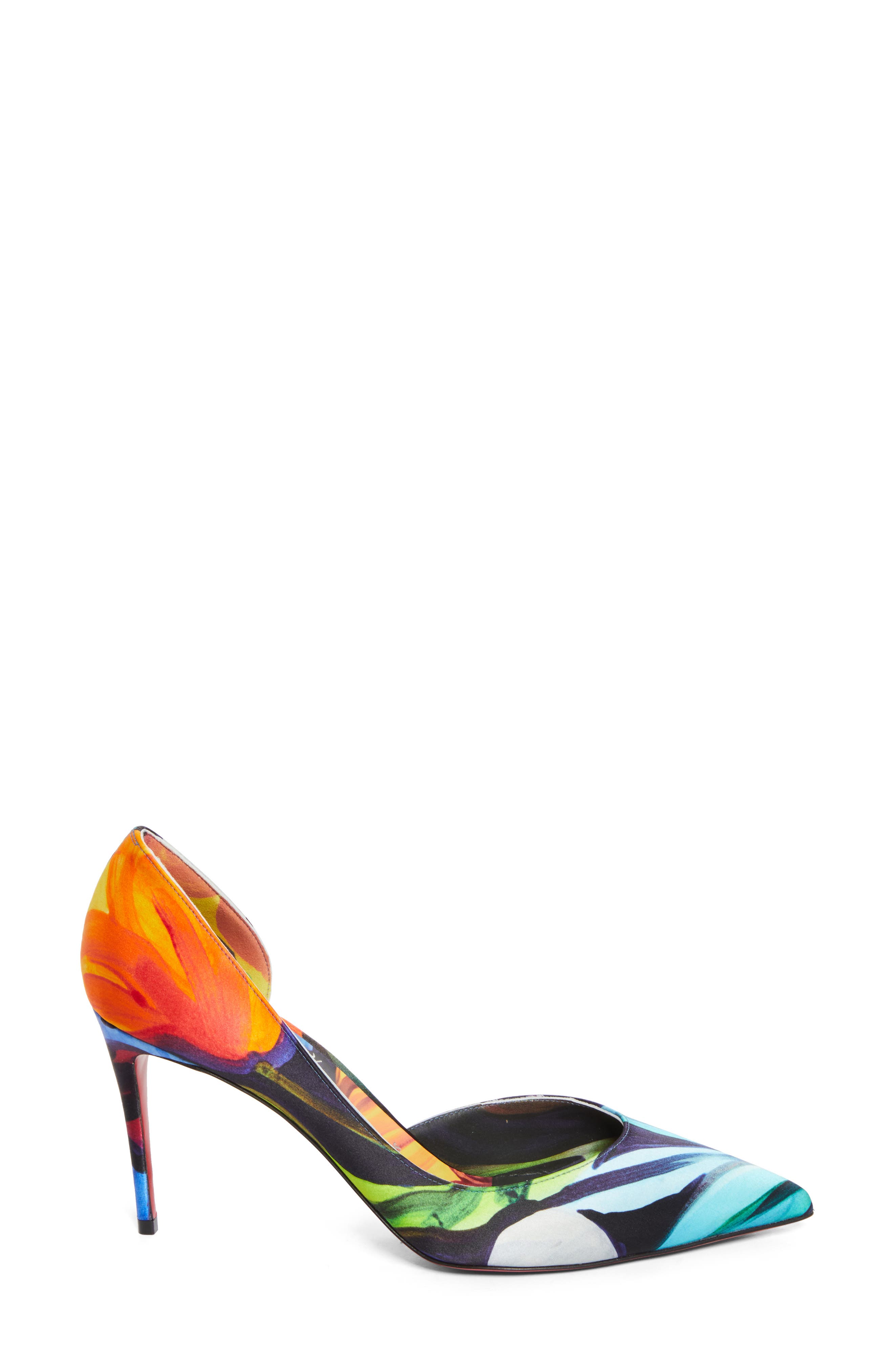 Iriza Flower Pointed Toe Half d'Orsay Pump, Alternate, color, ORANGE MULTI/ LIN MULTI