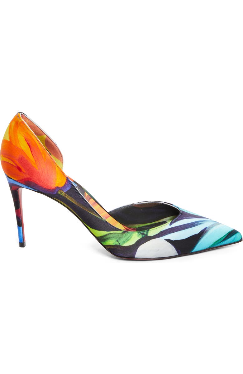Christian Louboutin Iriza Flower Pointed Toe Half d'Orsay Pump, Alternate, color, Orange Multi/ Lin Multi