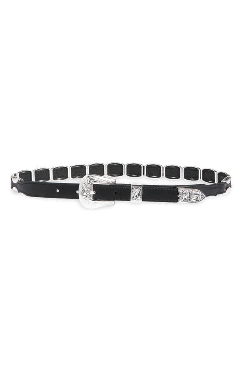 x Stetson The Western Hardware Leather Skinny Belt