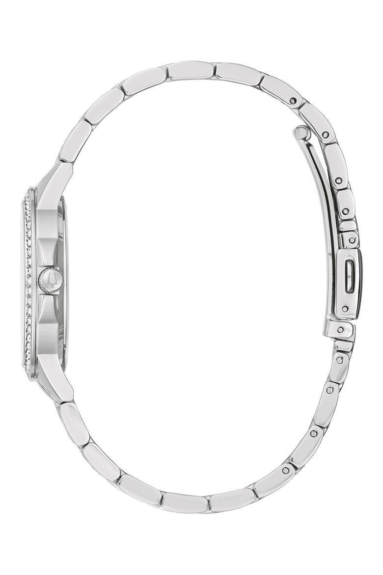 Crystal Embellished Three Hand Quartz Bracelet Watch, 32mm, Alternate, color, SILVER