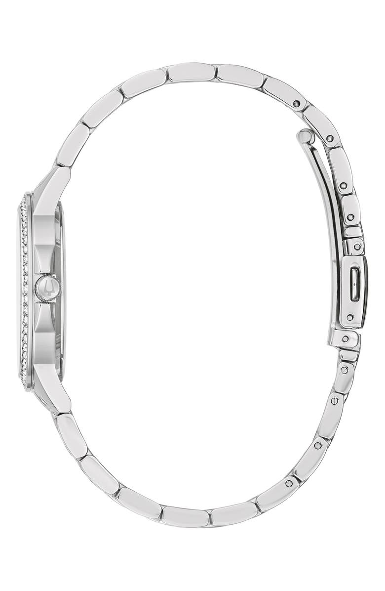 BULOVA Crystal Embellished Three Hand Quartz Bracelet Watch, 32mm, Alternate, color, Silver