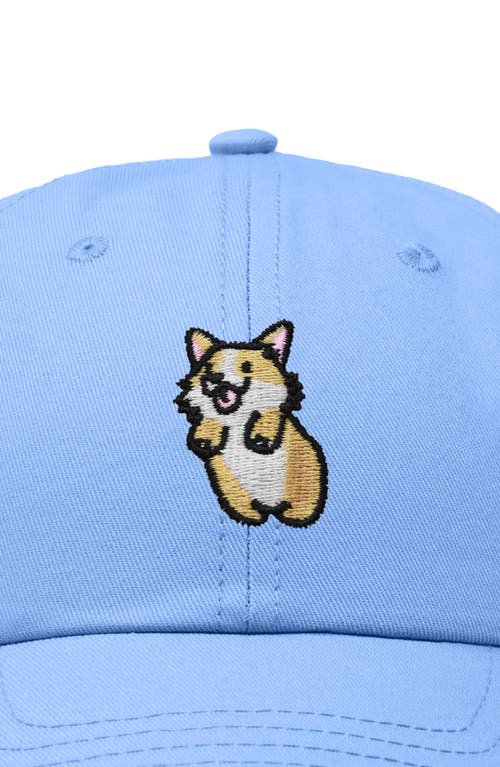 Dalix Leaping Corgi Embroidered Cap In Light Blue