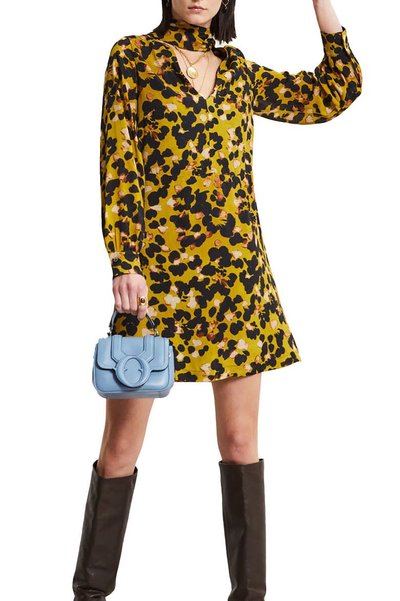 Viscose Short Dress With Scarf Neck, Main, color, Yellow