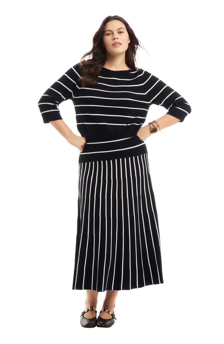 June + Vie Cropped Boat Neck Sweater, Main, color, Black Onyx Stripe