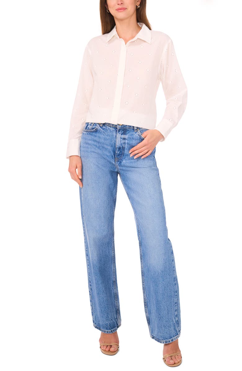 Vince Camuto Cotton Eyelet Button-Up Shirt, Alternate, color, New Ivory