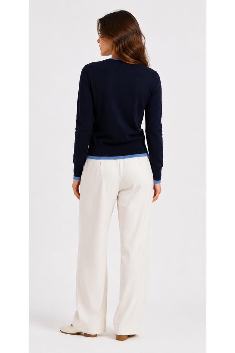 Wool Blend Contrast Trim Button Cardigan, Alternate, color, Deep Navy