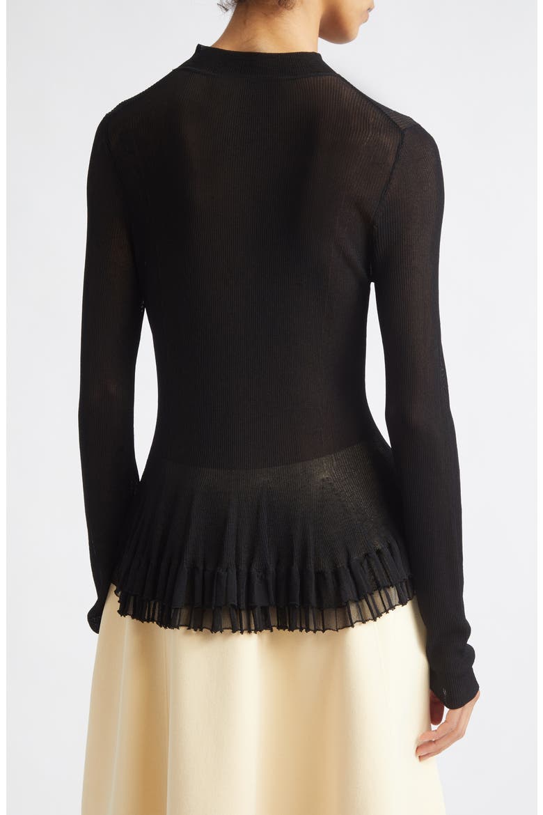 Meritt Ruffle Hem Mock Neck Sweater, Alternate, color, BLACK