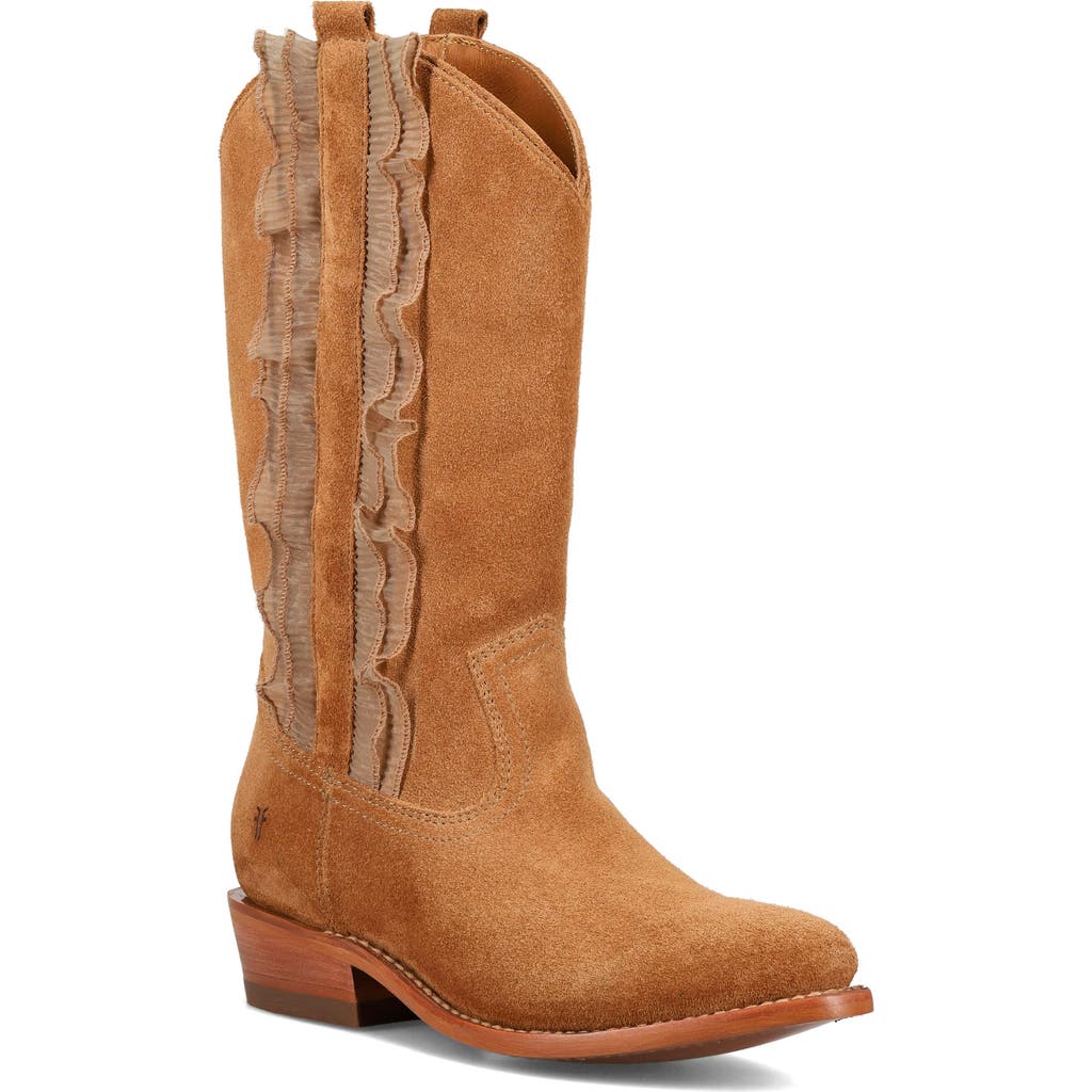 Frye Billy Suede Ruffle Western Boots In Almond