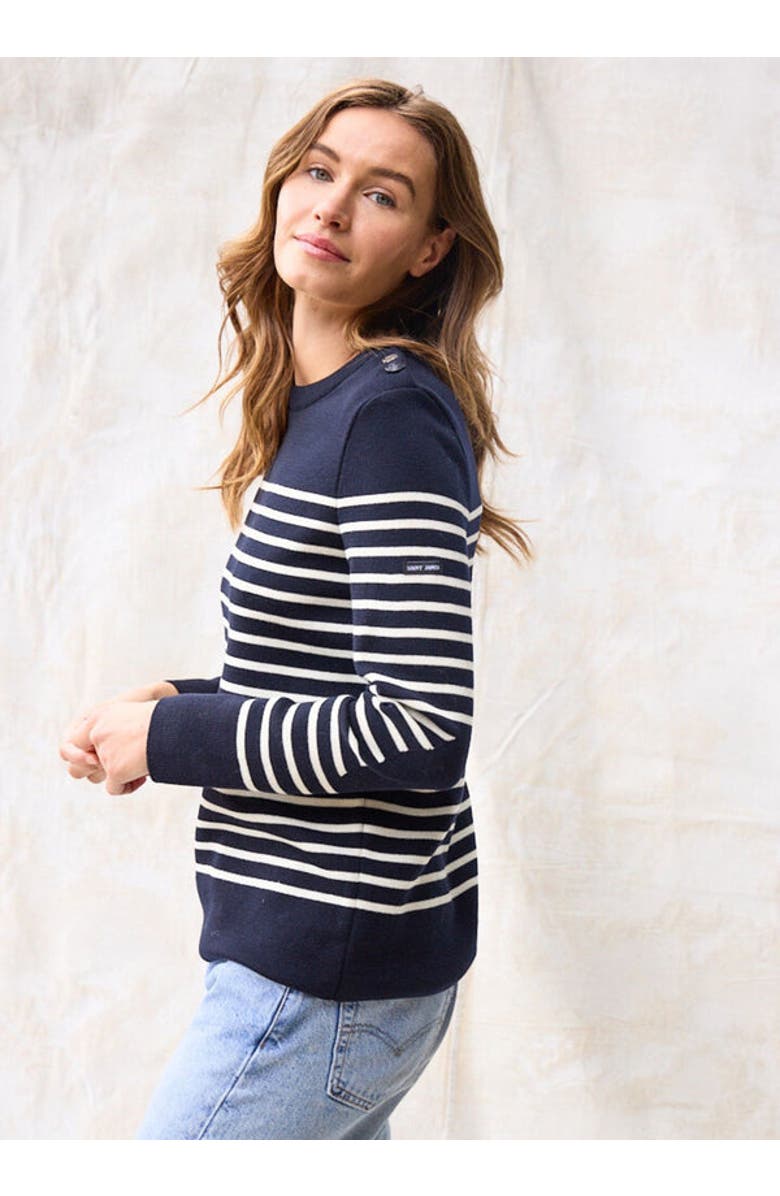 Saint James BREGANCON - Breton Striped Sweater with Jacquard Elbow Patch, Main, color, Navy / Ivory