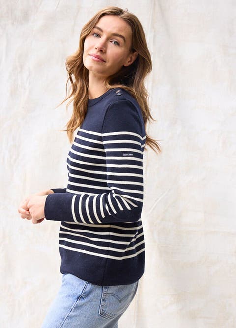 BREGANCON - Breton Striped Sweater with Jacquard Elbow Patch