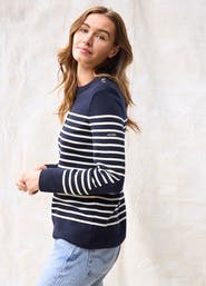 Saint James BREGANCON - Breton Striped Sweater with Jacquard Elbow Patch