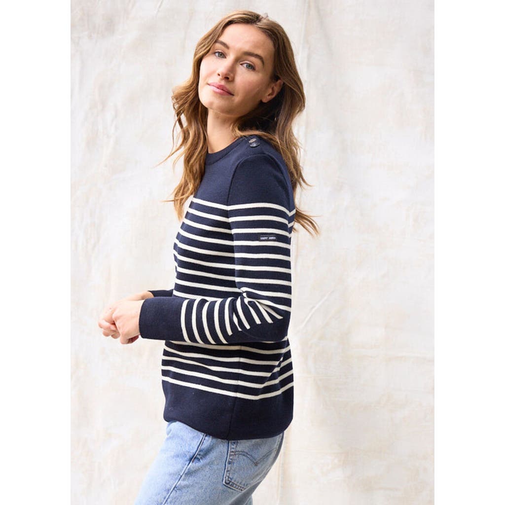 Saint James BREGANCON - Breton Striped Sweater with Jacquard Elbow Patch in Navy /Ivory  product
