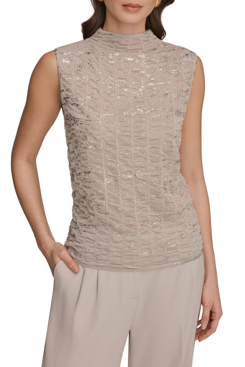 Foil Print Sleeveless Funnel Neck Top, Main, color, TUSCAN GREY/ GOLD