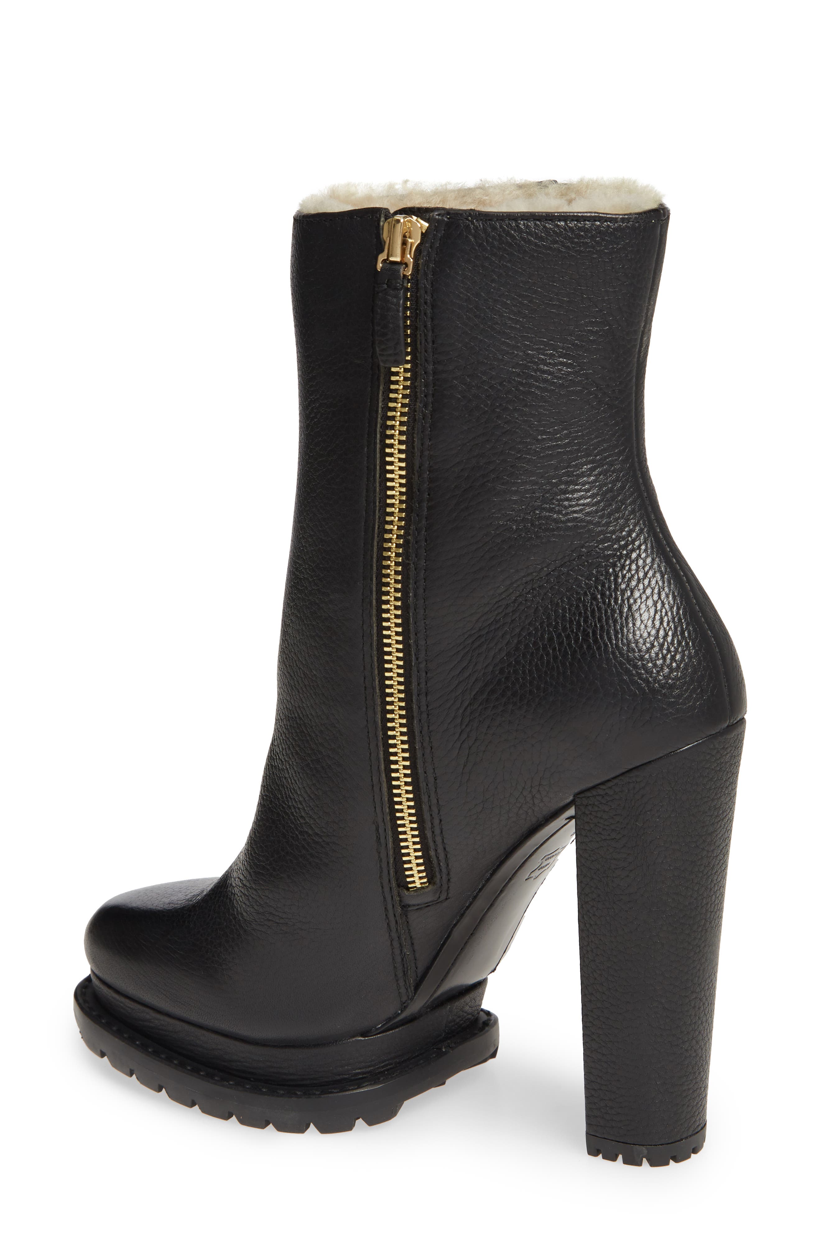 Holden Genuine Shearling Bootie, Alternate, color, BLACK LEATHER