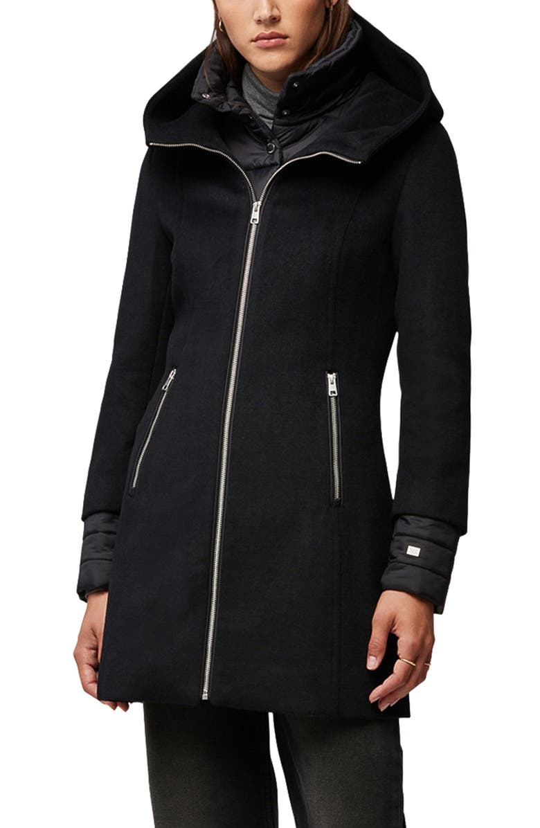 Soia & Kyo Mixed Media Wool Blend Coat with Quilted Bib Insert, Alternate, color,