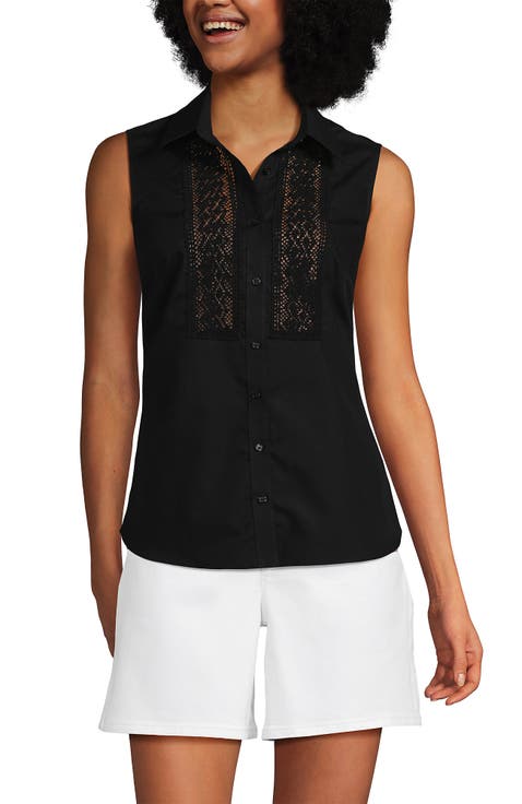 Sleeveless No Iron Shirt with Lace Inset