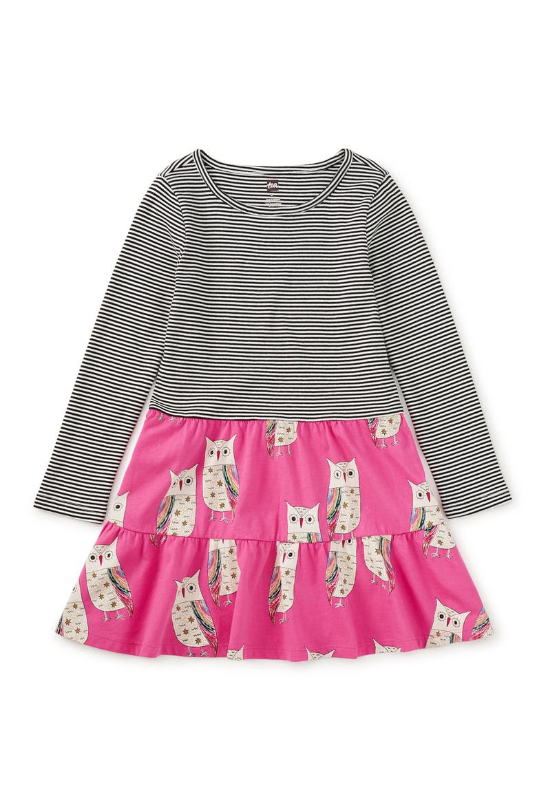 Tiered Skirted Twirl Dress, Main, color, Rainbow Eagle Owl