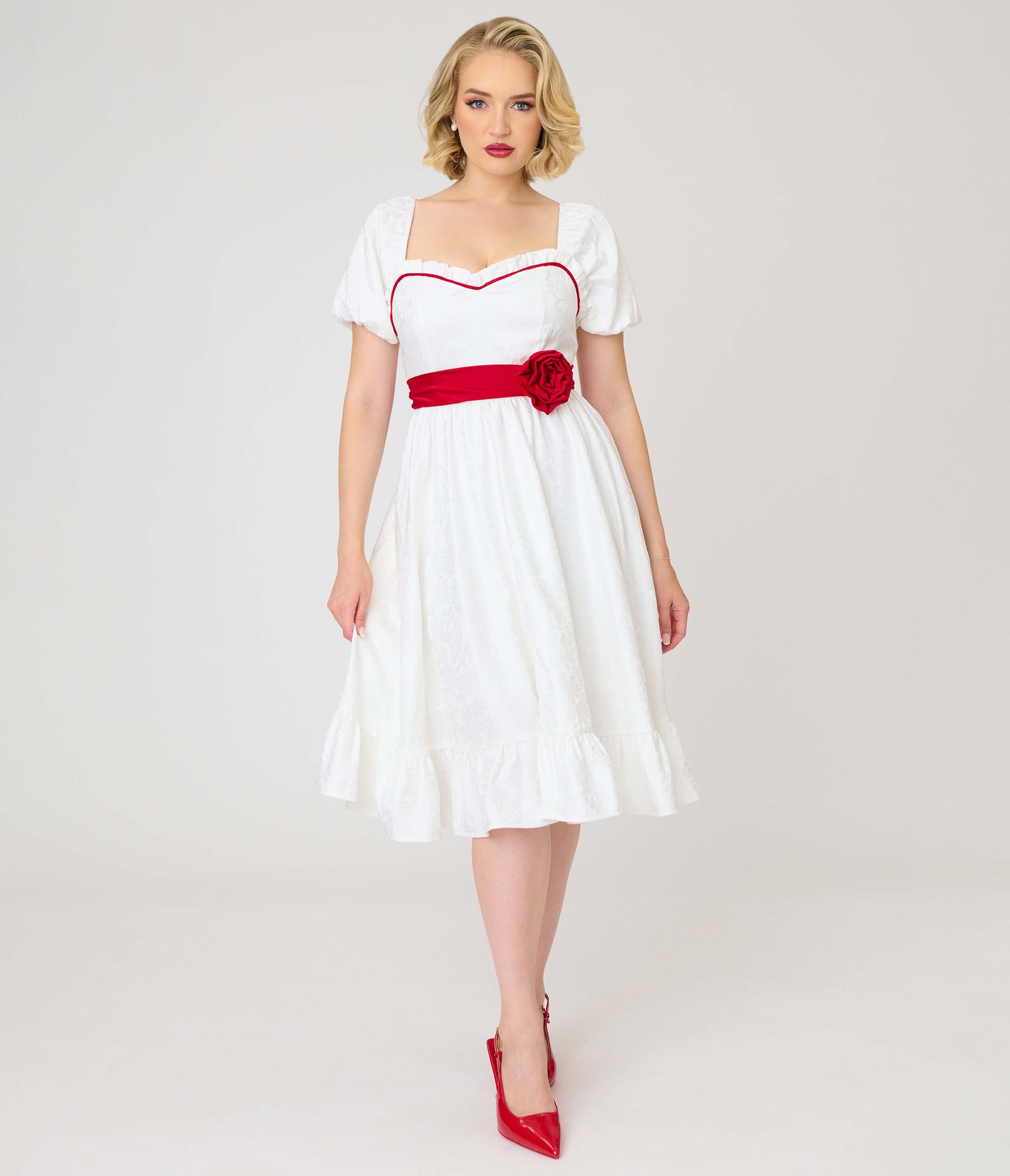 selected White w/ Red Rose Belt