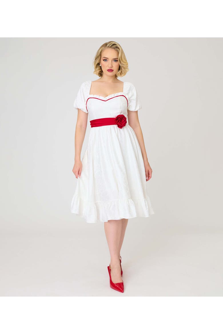 Ruffle Swing Dress, Main, color, White w/ Red Rose Belt