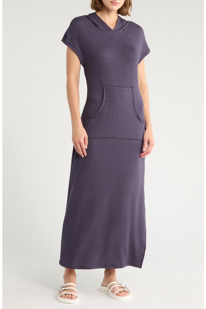 Hooded Short Sleeve Maxi Dress, Main, color, NAVY RIB