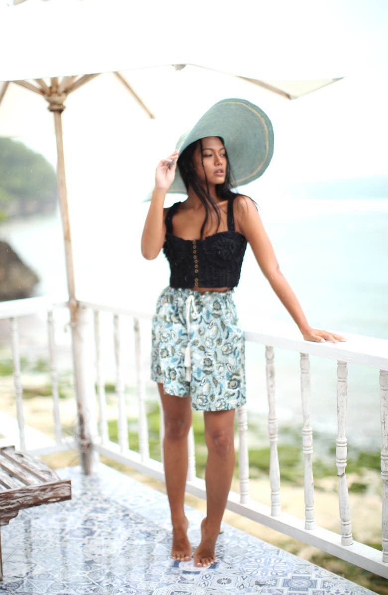 BRUNNA.CO Sekar Floral Skort | High-Waisted Cotton Skirt Shorts, Alternate, color, Blue