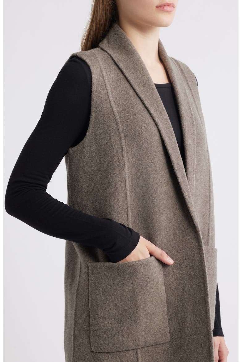 Shawl Collar Double Woven Wool Longline Vest, Alternate, color, TAUPE