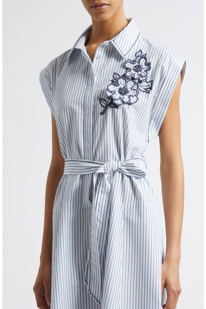 Callie Floral Appliqué Stripe Midi Shirtdress, Alternate, color, WHITE MULTI