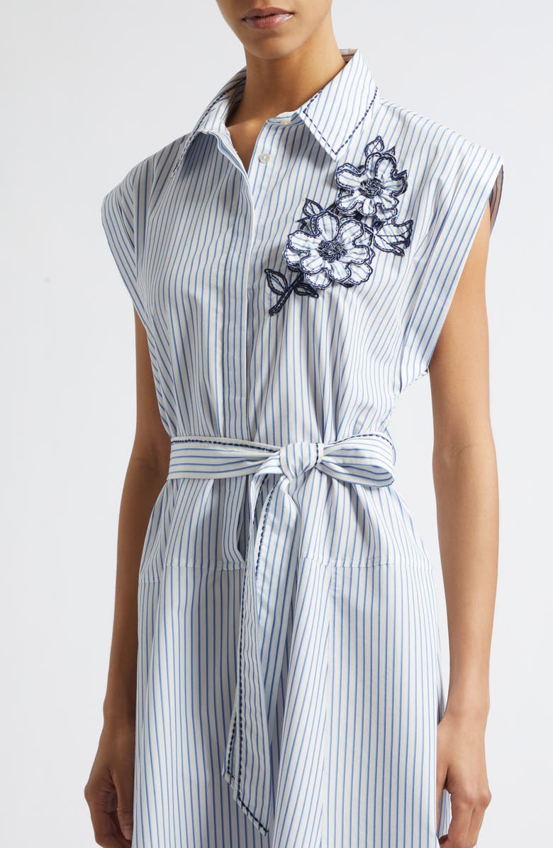 Cinq à Sept Callie Floral Appliqué Stripe Midi Shirtdress, Alternate, color, White Multi