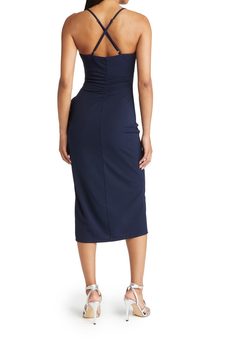 Square Neck Side Ruffle Midi Dress, Alternate, color, NAVY