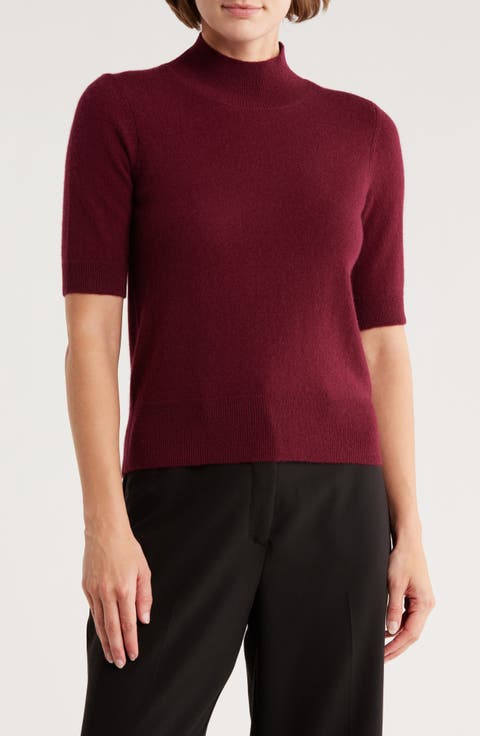 Cashmere Mock Neck Elbow Sleeve Sweater