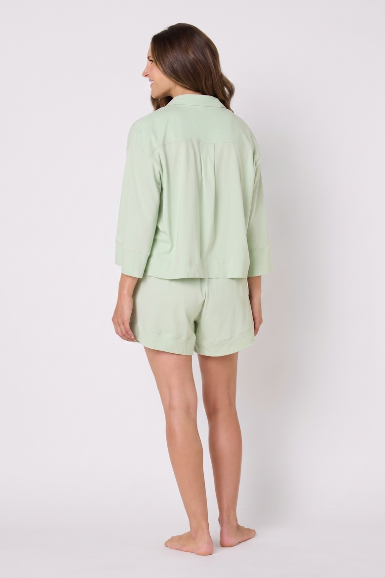 The Mariposa Pima Organic Long-Sleeved Pajama Short Set, Alternate, color, Celadon