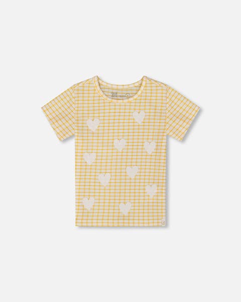 Little Girl's Crinkle Top With Applique Pale Yellow And White