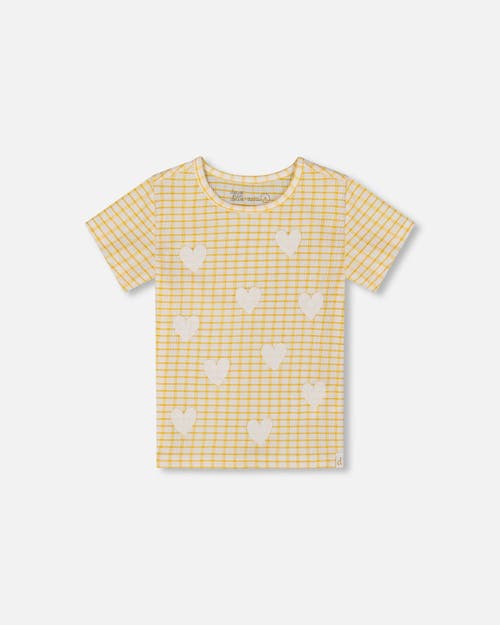 Deux Par Deux Girl's Crinkle Top With Applique Pale Yellow And White In Pale Yellow And White