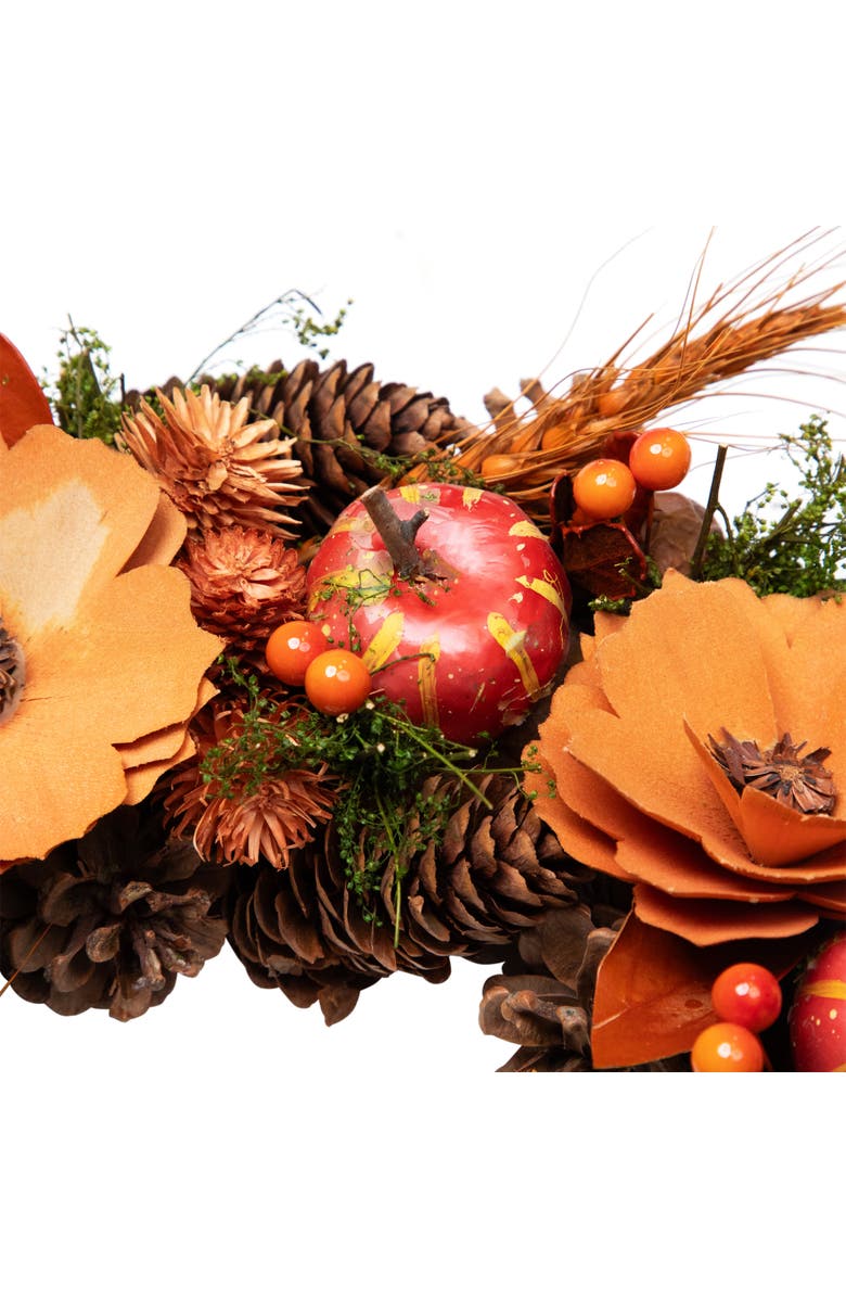Northlight Flowers, Gourds and Pinecone Artificial Fall Harvest Wreath - 13.25", Alternate, color, Orange