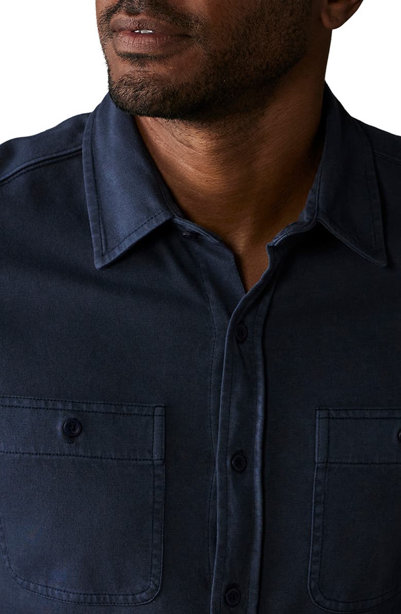 The Normal Brand Lennox Cotton Jersey Button-Up Shirt, Alternate, color, Navy
