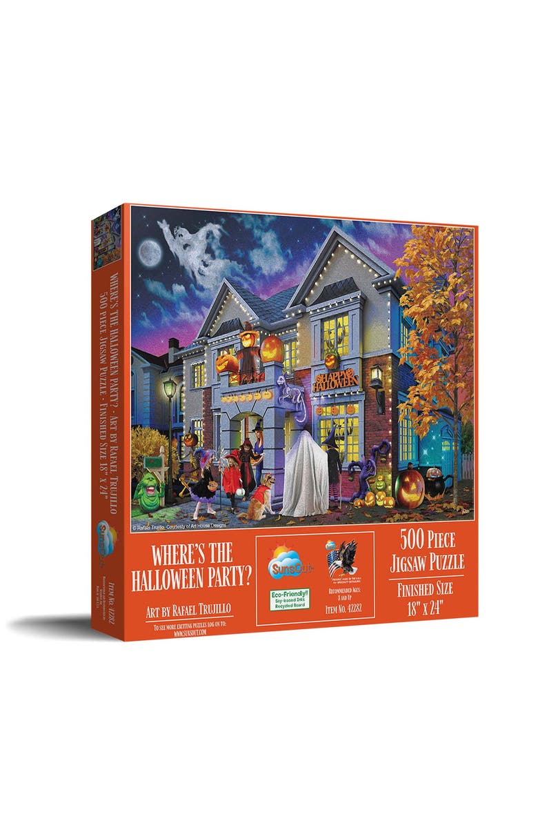 Sunsout Where's the Halloween Party 500 piece Jigsaw Puzzle for Adults, Main, color, Multicolor