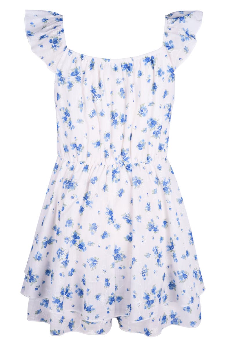 Zunie Kids' Flutter Sleeve Romper, Alternate, color, White/ Blue