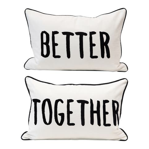 Two-Sided Cotton Lumbar Pillow with Applique "Better/Together"