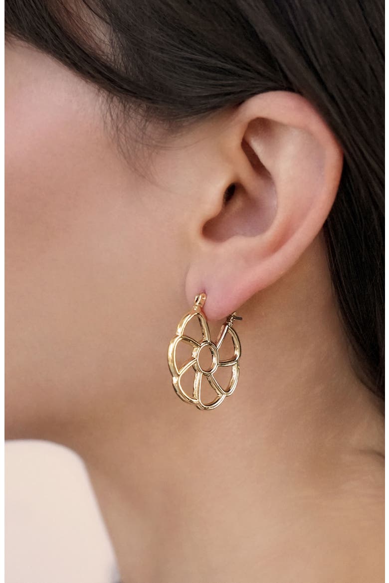 Flower Cutout Earrings, Alternate, color, GOLD