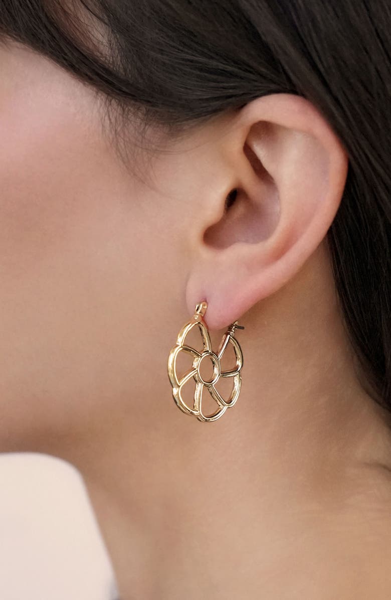 Ettika Flower Cutout Earrings, Alternate, color, Gold