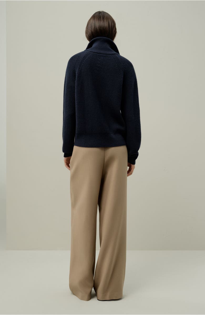 Lilysilk Ribbed-knit Turtleneck Zip Cardigan, Alternate, color, Navy Blue